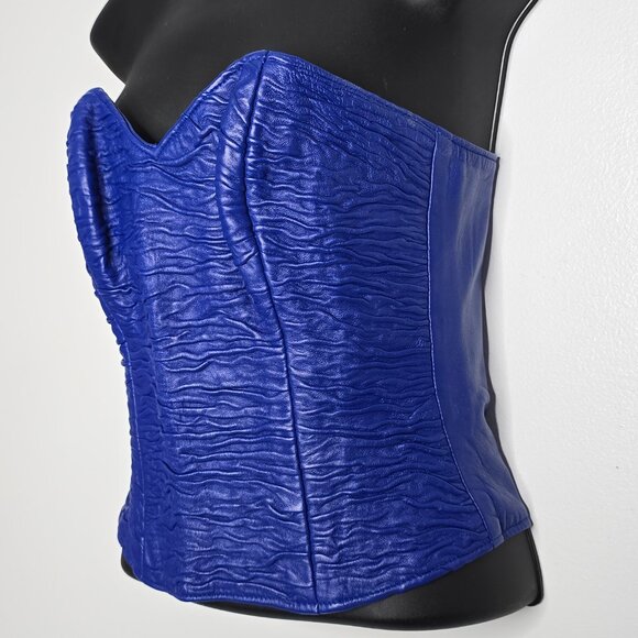 Jean Claude Jitrois Corset Size 38 Top Blue Leather Strapless Made in France - Picture 3 of 10